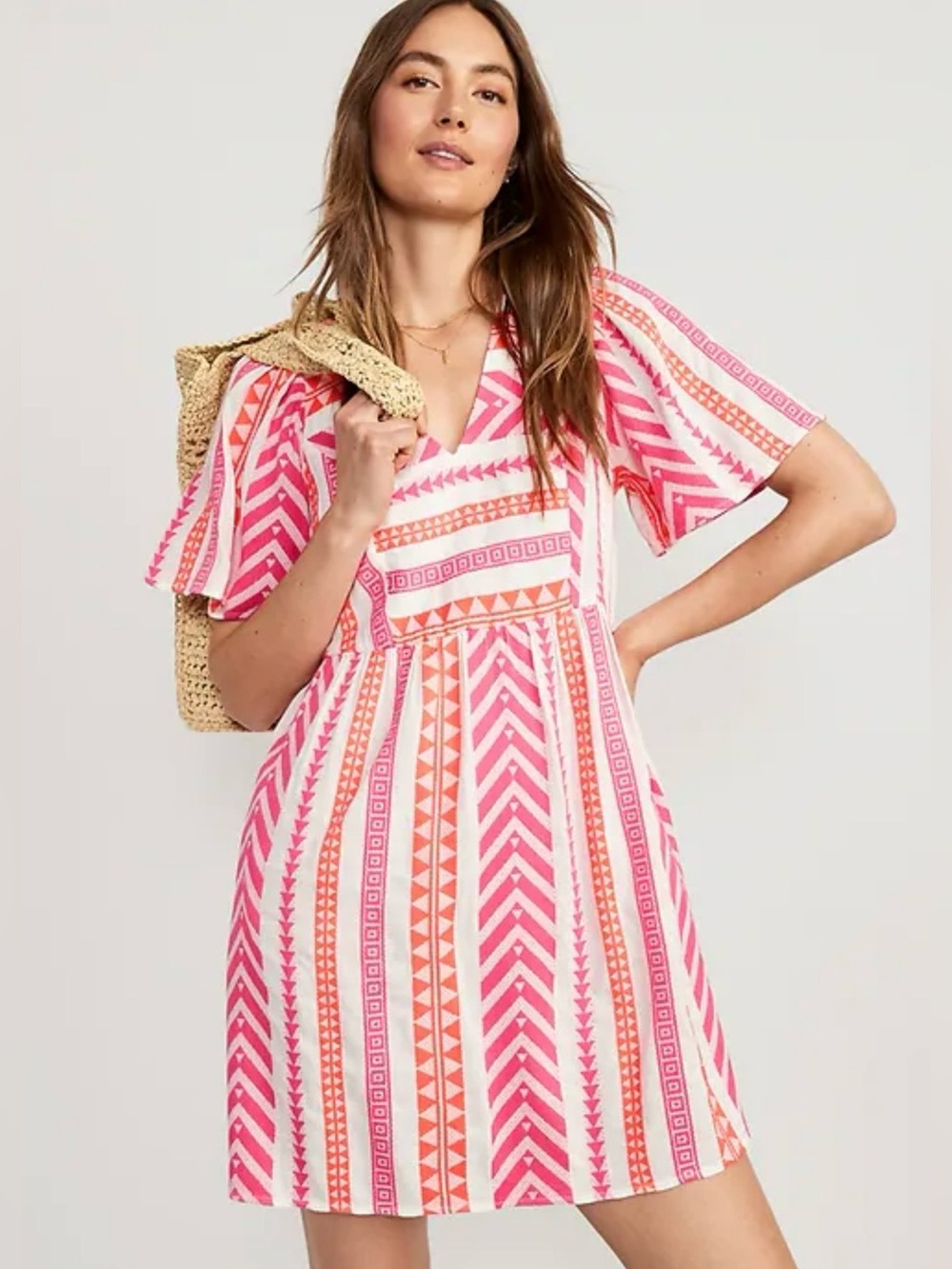 NWT Old Navy Pink Orange Geometric V-Neck Mini Dress Size M